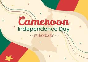 joyeux jour de l'indépendance du cameroun le 1er janvier avec drapeau camerounais et vacances commémoratives en dessin animé plat illustration de modèles dessinés à la main vecteur