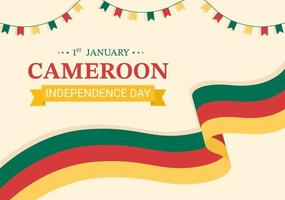 joyeux jour de l'indépendance du cameroun le 1er janvier avec drapeau camerounais et vacances commémoratives en dessin animé plat illustration de modèles dessinés à la main vecteur