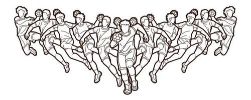 groupe de joueurs masculins de handball sport équipe hommes mix action vecteur