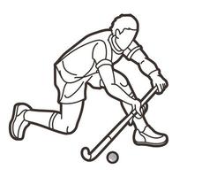 contours hockey sur gazon sport joueur masculin action dessin animé vecteur