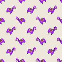 Joli motif harmonieux avec un alpaga lama moelleux rose vif, lilas ou violet de 8 bits. impression de fille sur textiles, emballages, tissus, papier d'emballage vecteur