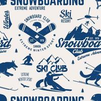 modèle sans couture de club de ski et de snowboard. illustration vectorielle. vecteur