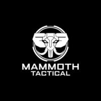 logo noir et blanc tactique de mammouth d'éléphant dans le modèle de vecteur de bouclier pour la conception de logo d'armurerie tactique militaire