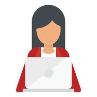 femme avec icône d'ordinateur portable, style plat vecteur