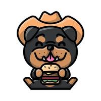 un bouledogue mignon tient une illustration de dessin animé de burger vecteur