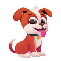 chiot, enfant chien mignon avec collier, langue et queue adorable dans un style de dessin animé comique isolé sur fond blanc. illustration vectorielle vecteur