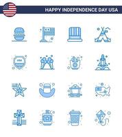 joyeux jour de l'indépendance usa pack de 16 blues créatifs de bouclier chapeau américain tente de camp éléments de conception vectoriels modifiables gratuits usa day vecteur