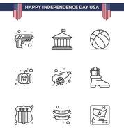 groupe de 9 lignes définies pour le jour de l'indépendance des états-unis d'amérique tels que le football de l'armée de guerre usa festival américain modifiable usa day vector design elements