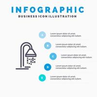 salle de bains hôtel service douche bleu infographie modèle 5 étapes vecteur ligne icône modèle