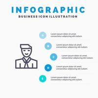 homme utilisateur étudiant enseignant avatar ligne icône avec 5 étapes présentation infographie fond vecteur