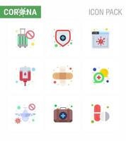 prévention des coronavirus ensemble d'icônes 9 icône de couleur plate telle que communication blessure nouvelles bandage paquet coronavirus viral 2019nov éléments de conception de vecteur de maladie
