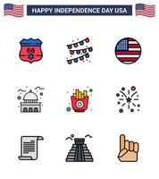 gros pack de 9 usa joyeux jour de l'indépendance usa vecteur lignes remplies à plat et symboles modifiables de nourriture drapeau blanc usa maison modifiable usa day vector design elements