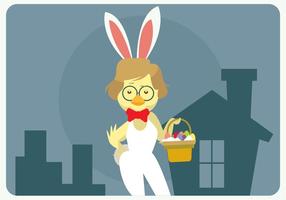 Hipster poussin de Pâques avec le lapin vecteur costume