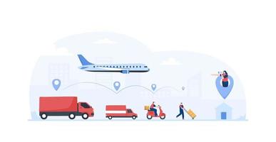 service logistique et livraison. service de suivi des commandes. service de scooter d'avion de camion de livraison. illustration vecteur