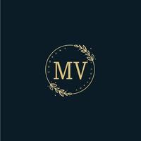 monogramme initial de beauté mv et design élégant du logo, logo manuscrit de la signature initiale, mariage, mode, floral et botanique avec modèle créatif. vecteur
