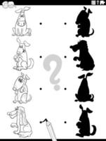 jeu d'ombre avec des personnages de chiens comiques coloriage vecteur