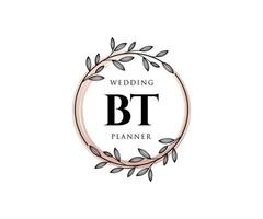 bt initiales lettre mariage monogramme collection de logos, modèles minimalistes et floraux modernes dessinés à la main pour cartes d'invitation, réservez la date, identité élégante pour restaurant, boutique, café en image vectorielle vecteur