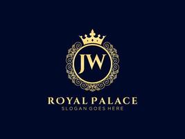 lettre jw logo victorien de luxe royal antique avec cadre ornemental. vecteur