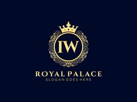 lettre iw logo victorien de luxe royal antique avec cadre ornemental. vecteur