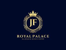 lettre jf logo victorien de luxe royal antique avec cadre ornemental. vecteur