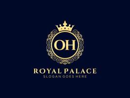 lettre oh logo victorien de luxe royal antique avec cadre ornemental. vecteur