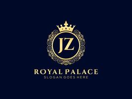 lettre jz logo victorien de luxe royal antique avec cadre ornemental. vecteur