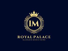 lettre im logo victorien de luxe royal antique avec cadre ornemental. vecteur