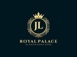 lettre jl logo victorien de luxe royal antique avec cadre ornemental. vecteur