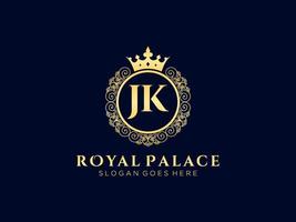 lettre jk logo victorien de luxe royal antique avec cadre ornemental. vecteur
