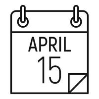 Icône de calendrier du 15 avril, style de contour vecteur