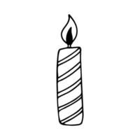 doodle de bougie rayée avec flamme. illustration vectorielle dessinée à la main pour un design intérieur confortable, une religion ou halloween. vecteur
