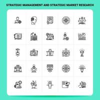 aperçu 25 gestion stratégique et recherche de marché stratégique jeu d'icônes conception de style de ligne vectorielle icônes noires définies pack de pictogrammes linéaires idées d'affaires web et mobiles conception illustration vectorielle vecteur