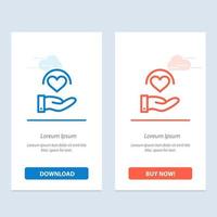soins médicaux coeur main bleu et rouge télécharger et acheter maintenant modèle de carte de widget web vecteur