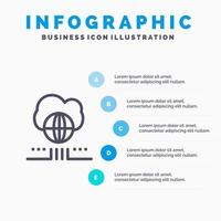 icône de ligne de nuage de réseau mondial de commercialisation avec fond d'infographie de présentation en 5 étapes vecteur