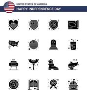 pack de glyphes solides vectoriels modifiables de la journée des états-unis 16 glyphes solides simples du drapeau international pays police états-unis éléments de conception vectoriels modifiables de la journée des états-unis vecteur