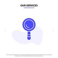 nos services recherche construction bâtiment solide glyphe icône modèle de carte web vecteur