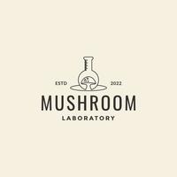 champignon avec création de logo de ligne de verre de laboratoire vecteur