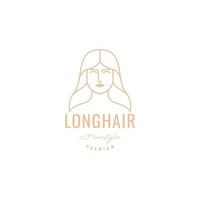 visage femme cheveux longs beauté ligne féminine logo design vecteur