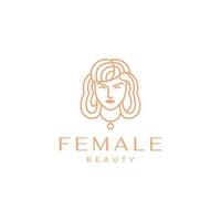 visage de femmes aux cheveux bouclés ligne de beauté vecteur de conception de logo minimal
