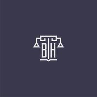 bh monogramme initial pour le logo du cabinet d'avocats avec image vectorielle d'échelles vecteur