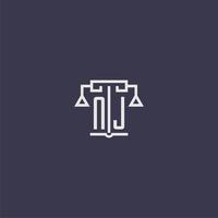 nj monogramme initial pour le logo du cabinet d'avocats avec image vectorielle d'échelles vecteur