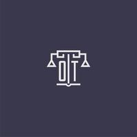 ot monogramme initial pour le logo du cabinet d'avocats avec image vectorielle d'échelles vecteur