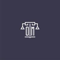 om monogramme initial pour le logo du cabinet d'avocats avec image vectorielle d'échelles vecteur