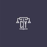 monogramme initial cy pour le logo du cabinet d'avocats avec image vectorielle d'échelles vecteur