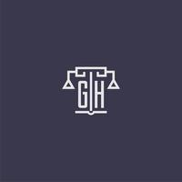 monogramme initial gh pour le logo du cabinet d'avocats avec image vectorielle d'échelles vecteur