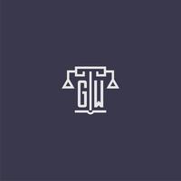 gw monogramme initial pour le logo du cabinet d'avocats avec image vectorielle d'échelles vecteur