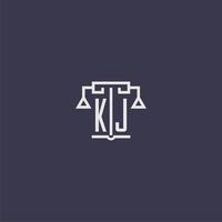 kj monogramme initial pour le logo du cabinet d'avocats avec image vectorielle d'échelles vecteur