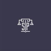 sp monogramme initial pour le logo du cabinet d'avocats avec image vectorielle d'échelles vecteur