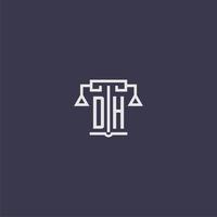 dh monogramme initial pour le logo du cabinet d'avocats avec image vectorielle d'échelles vecteur