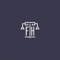 fh monogramme initial pour le logo du cabinet d'avocats avec image vectorielle d'échelles vecteur